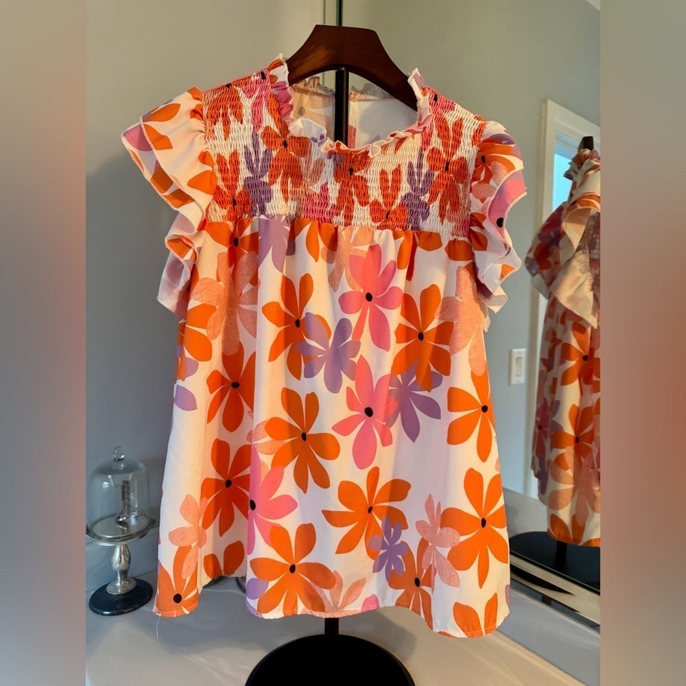 SHEIN  Floral Blouse in Orange and Pink Women’s 1X NWOT